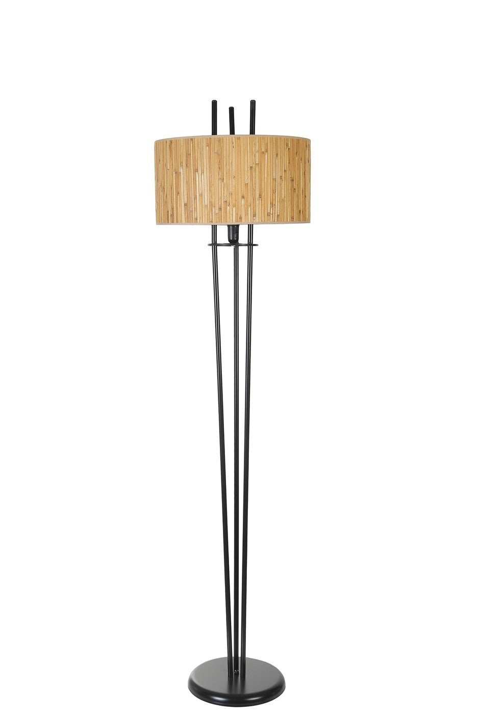 Candeeiro de Pé – 165 cm – Preto e Carvalho – Metal e Bambu