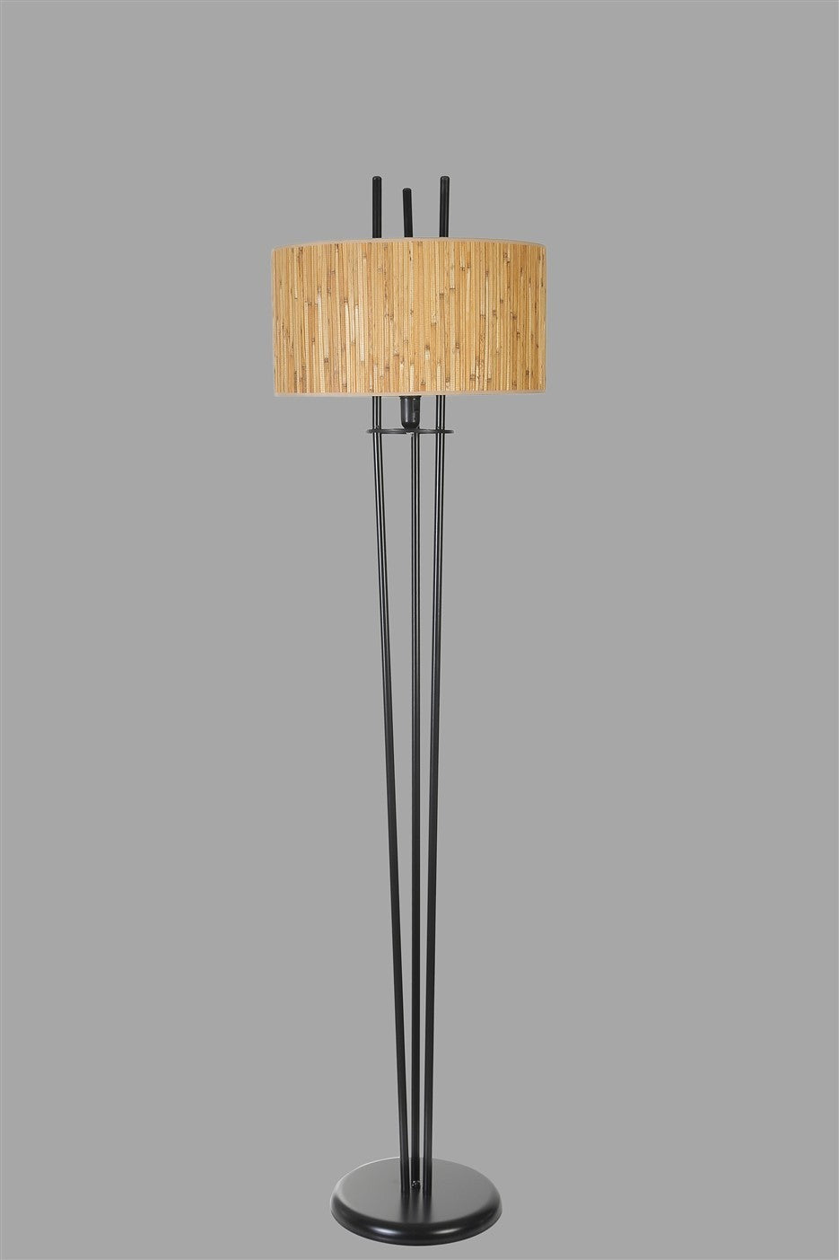 Candeeiro de Pé – 165 cm – Preto e Carvalho – Metal e Bambu