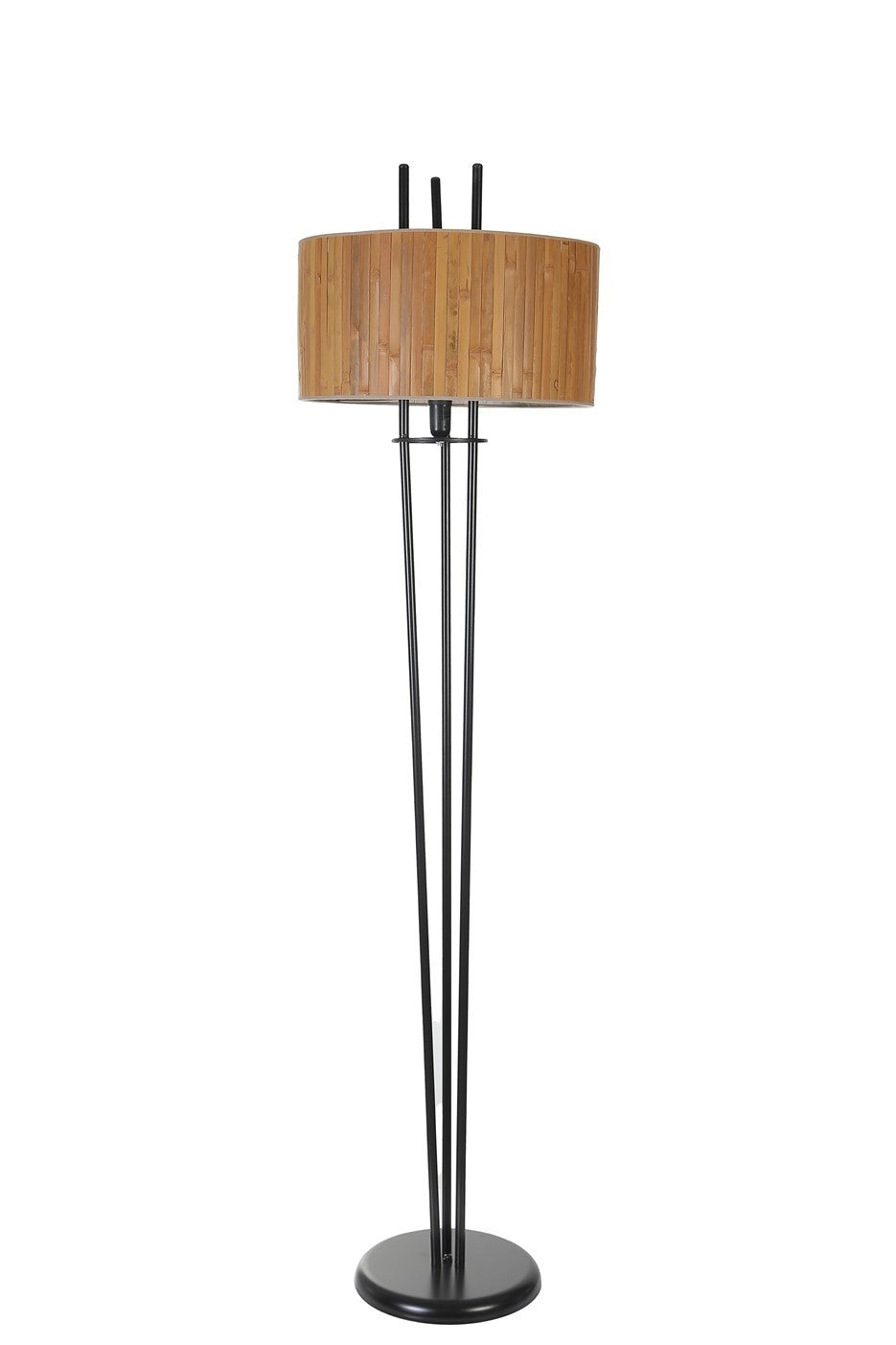 Candeeiro de Pé – 165 cm – Preto e Carvalho – Metal com Bambu