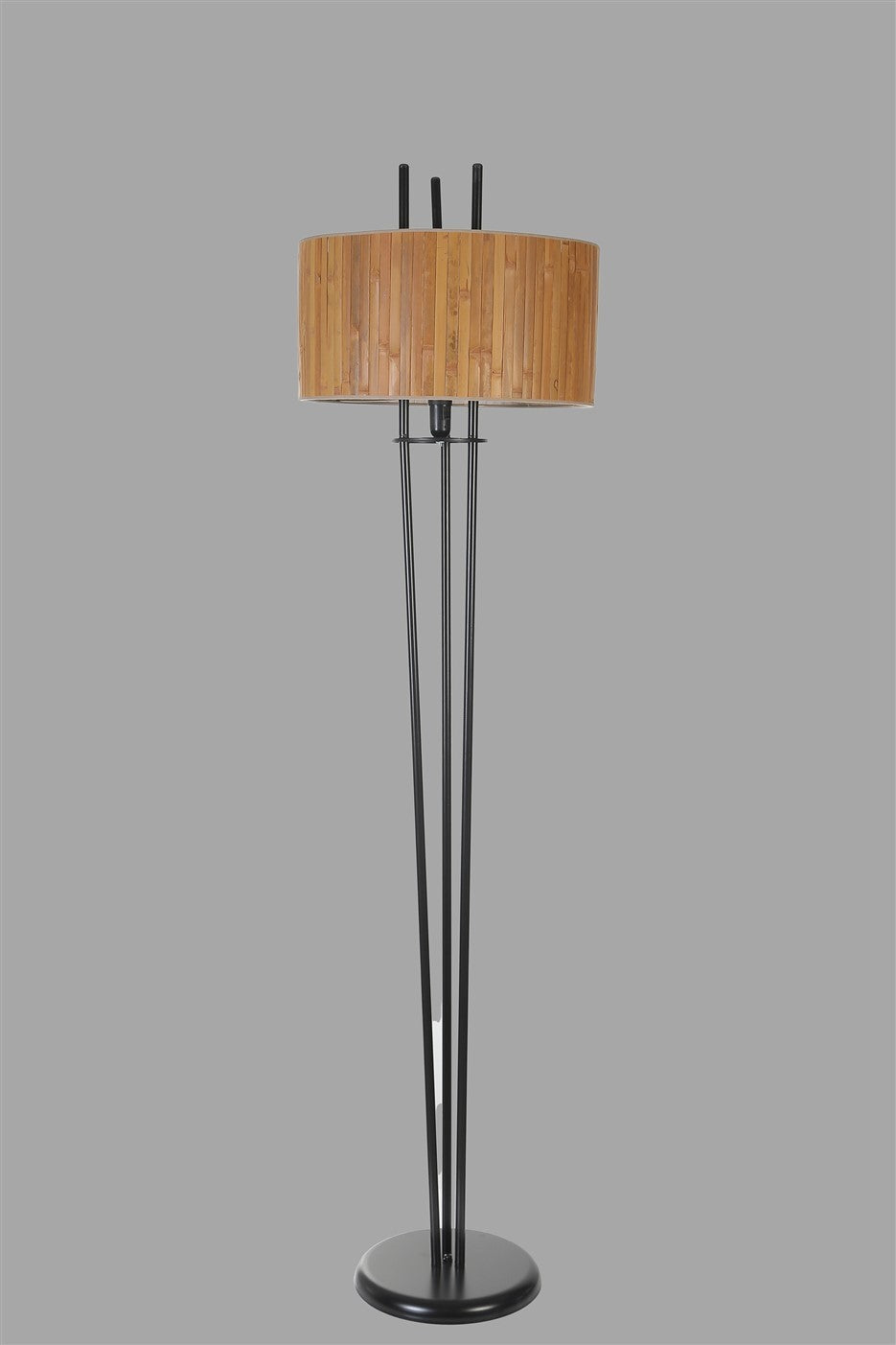 Candeeiro de Pé – 165 cm – Preto e Carvalho – Metal com Bambu