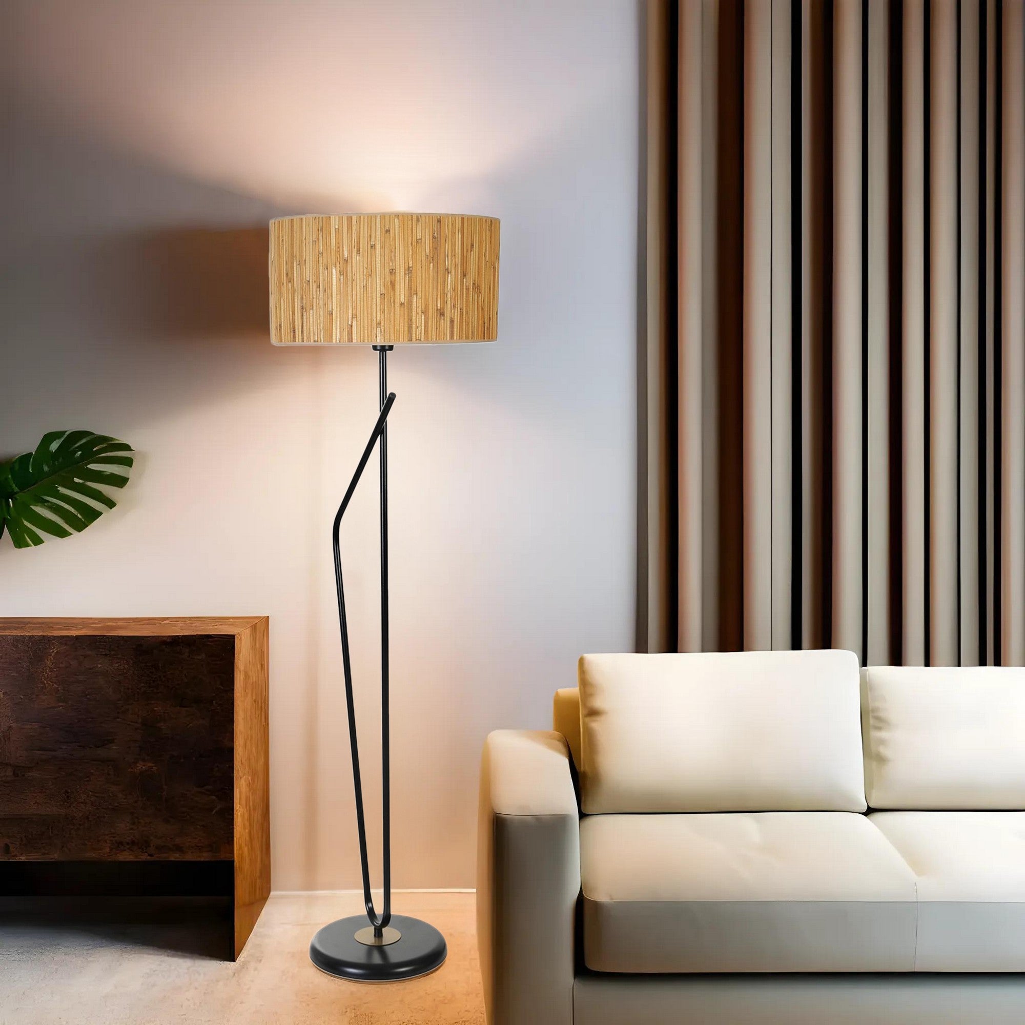 Candeeiro de Pé – 155 cm – Carvalho e Preto – Metal
