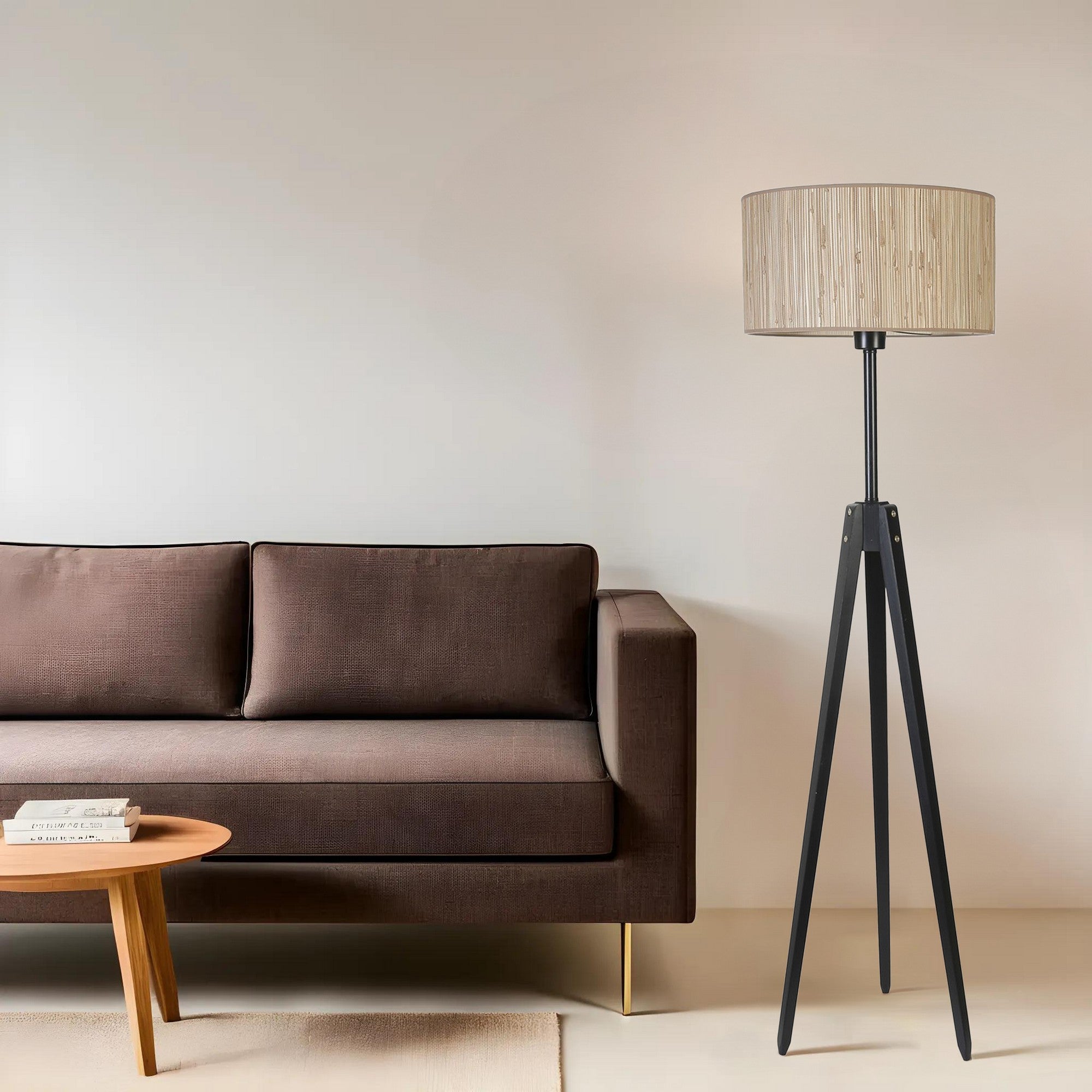 Candeeiro de Pé – 155 cm – Carvalho e Preto – Metal e Madeira
