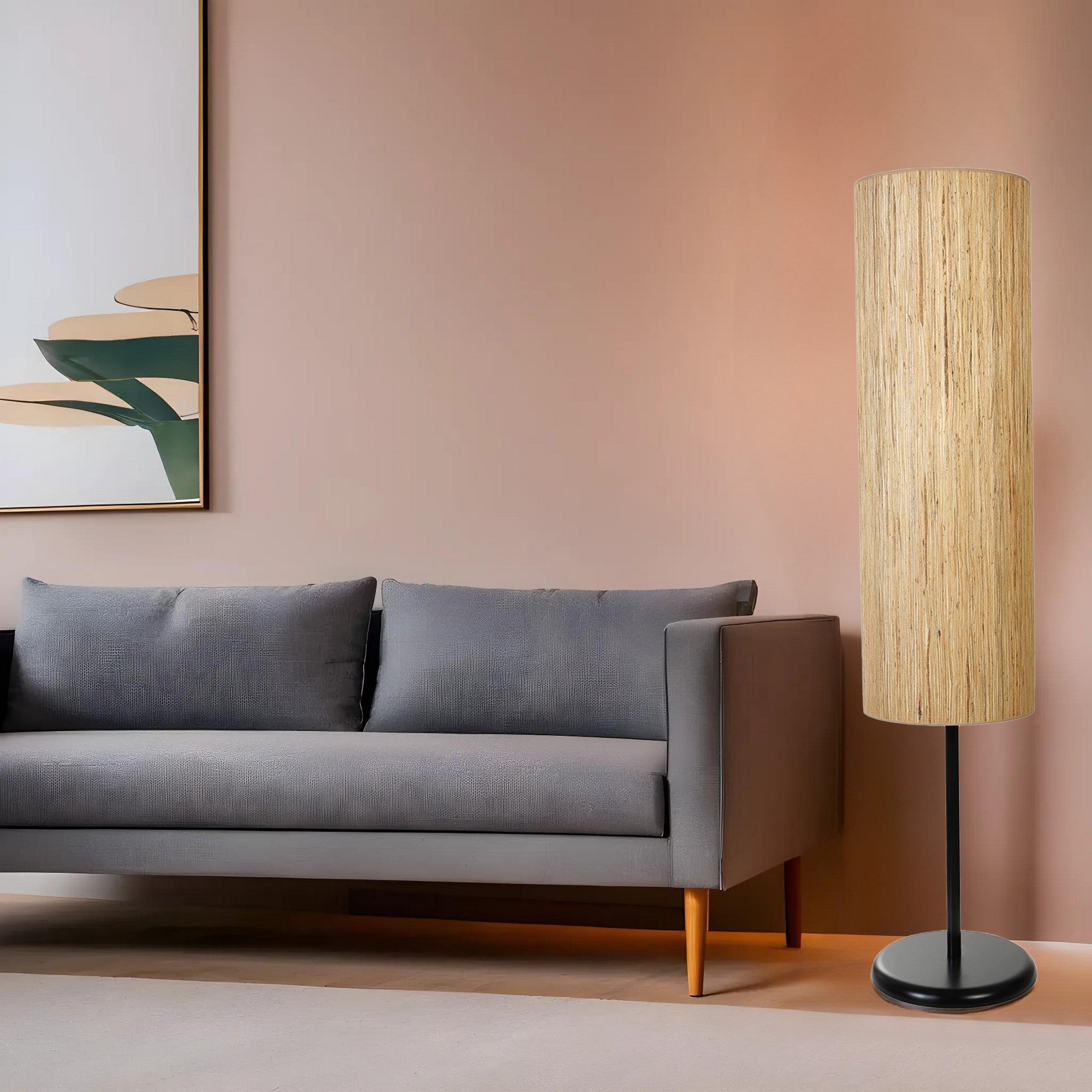 Candeeiro de Pé – 140 cm – Preto e Carvalho – Metal e Bambu