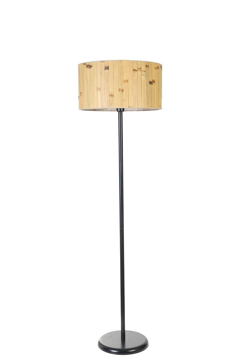 Candeeiro de Pé – 162 cm – Preto e Carvalho – Metal e Bambu