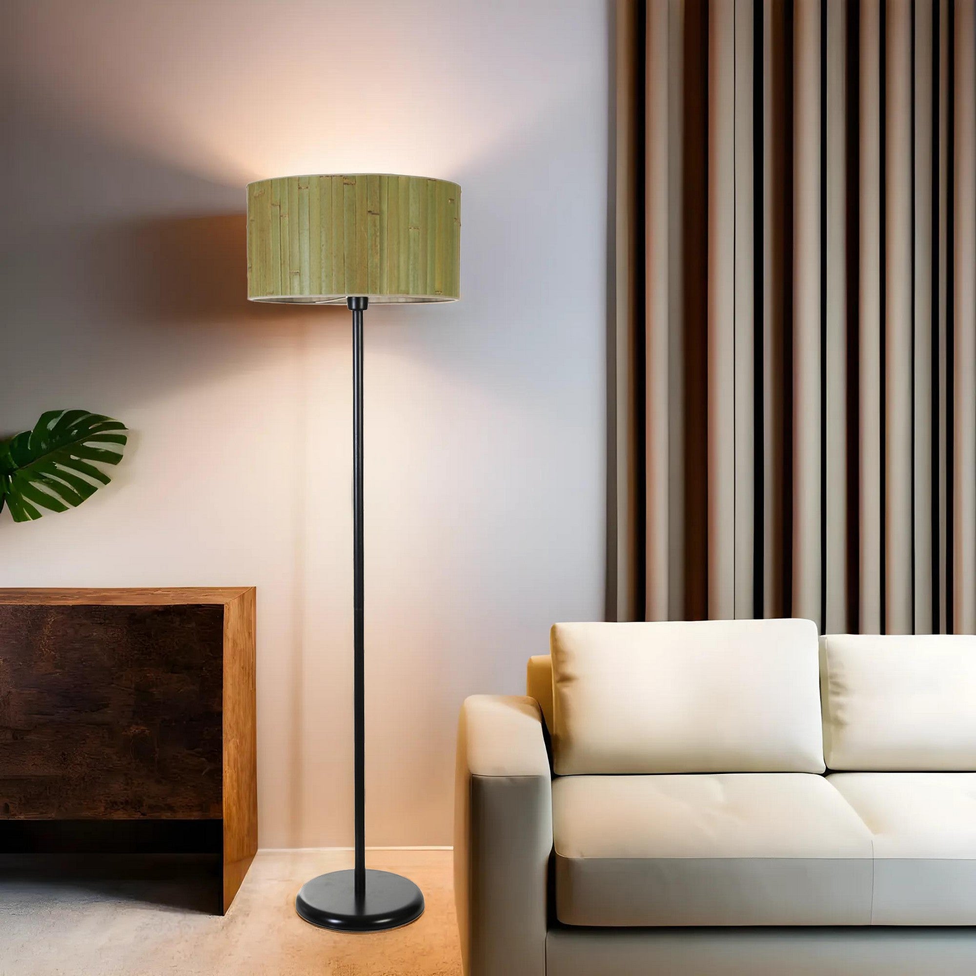 Candeeiro de Pé – 162 cm – Verde e Preto – Metal e Bambu