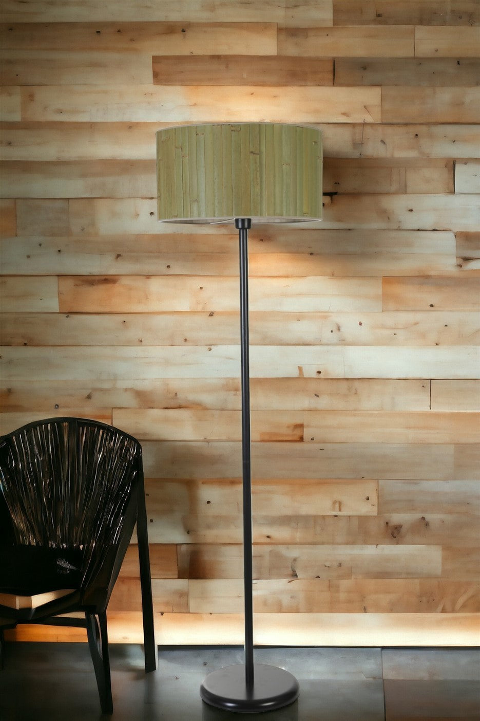Candeeiro de Pé – 162 cm – Verde e Preto – Metal e Bambu