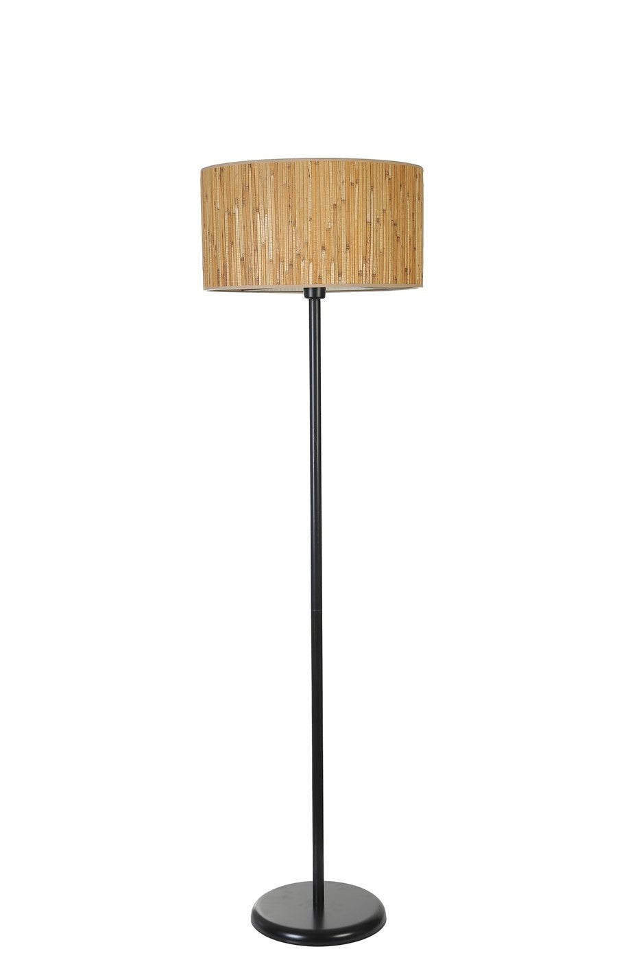 Candeeiro de Pé – 162 cm – Preto e Carvalho – Metal e Bambu