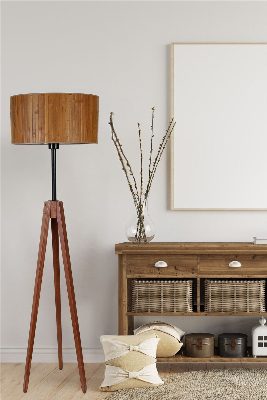 Candeeiro de Pé – 155 cm – Noz – Metal e Madeira