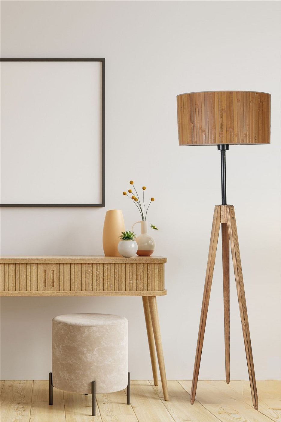 Candeeiro de Pé – 155 cm – Noz – Metal e Madeira