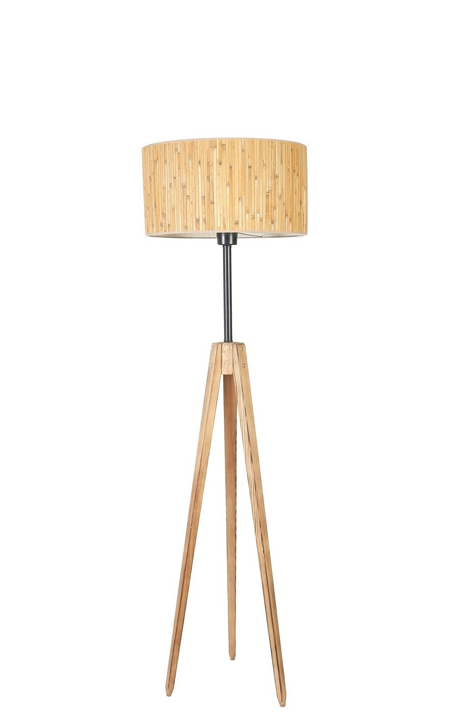 Candeeiro de Pé – 155 cm – Carvalho e Preto – Madeira e Metal