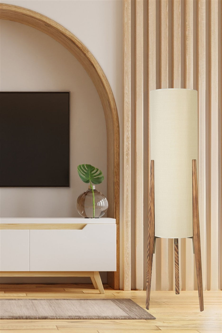 Candeeiro de Pé – 140 cm – Creme e Madeira