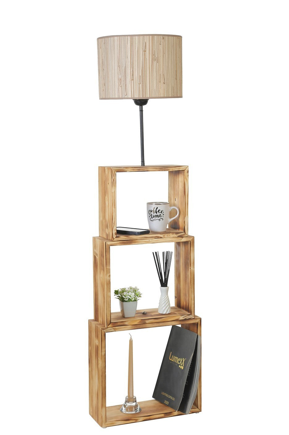 Candeeiro de Pé – 140 cm – Preto, Creme – Metal e Madeira