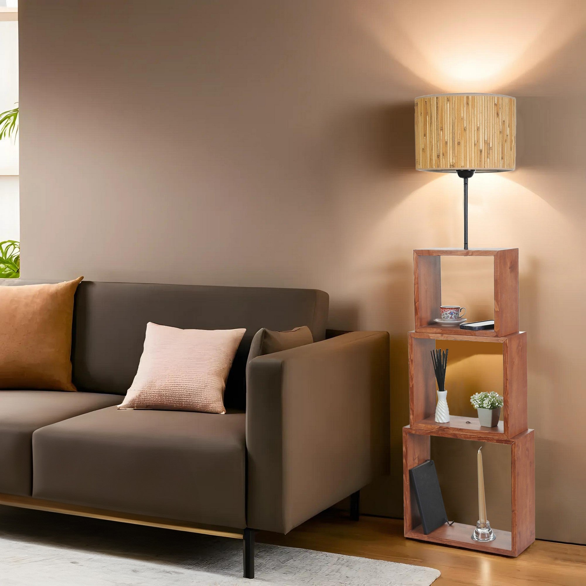 Candeeiro de Pé – 140 cm – Carvalho e Noz – Metal ou Madeira