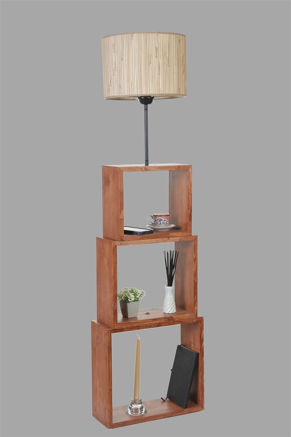 Candeeiro de Pé – 140 cm – Creme e Noz – Metal