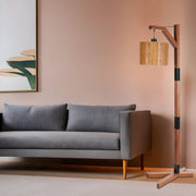 Candeeiro de Pé – 175 cm – Madeira, Nogueira, Preto – Metal