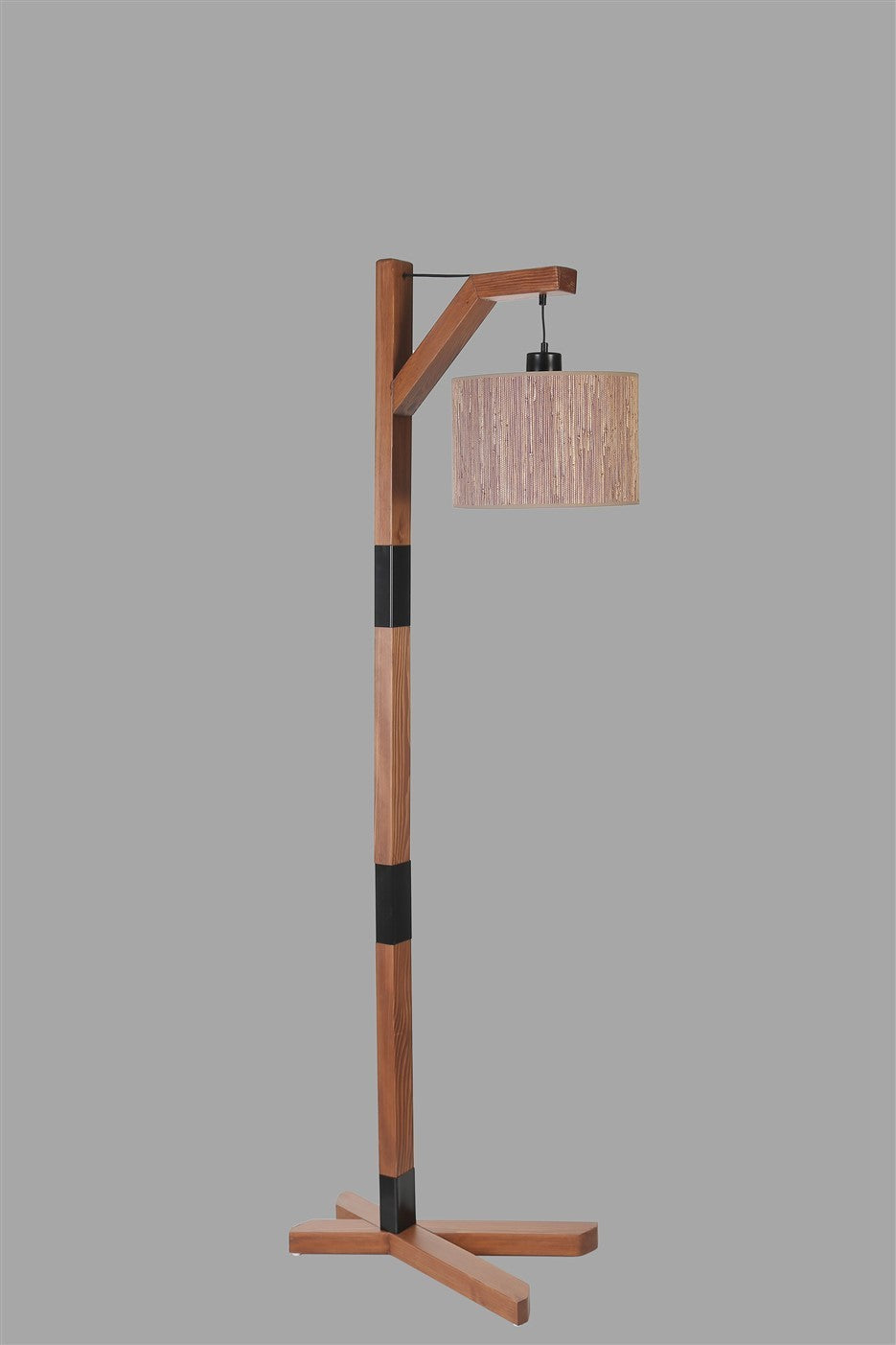 Candeeiro de Pé – 175 cm – Nogueira e Preto – Metal