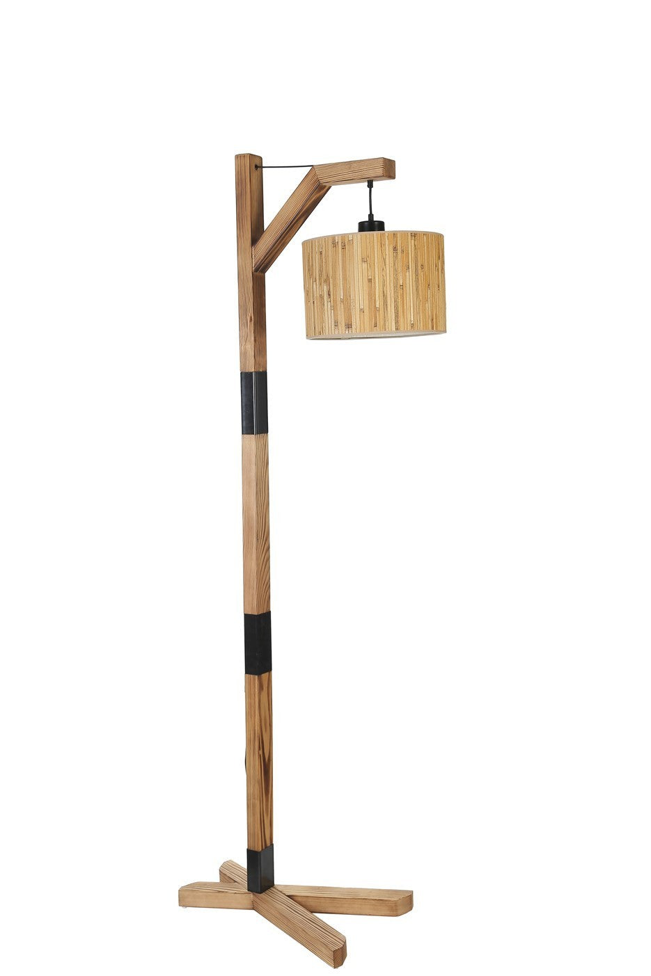 Candeeiro de Pé – 175 cm – Carvalho, Preto – Metal e Tecido