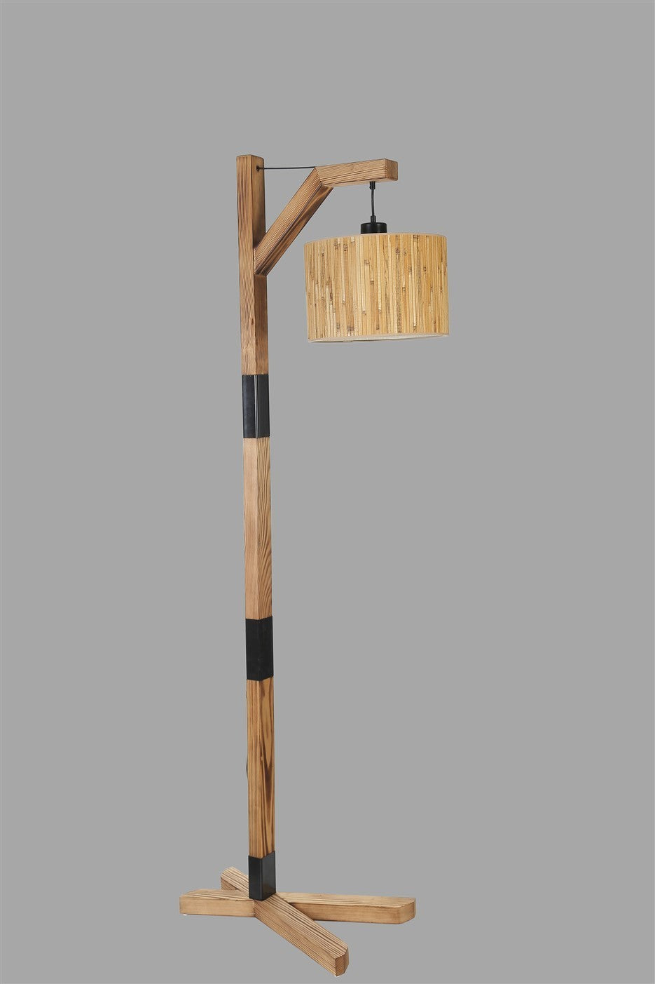 Candeeiro de Pé – 175 cm – Carvalho, Preto – Metal e Tecido