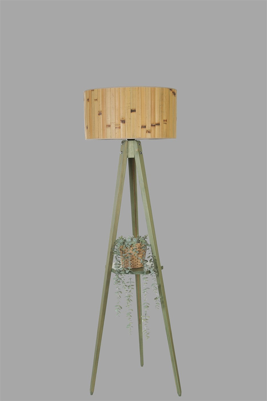 Candeeiro de Pé – 155 cm – Verde e Carvalho – Metal