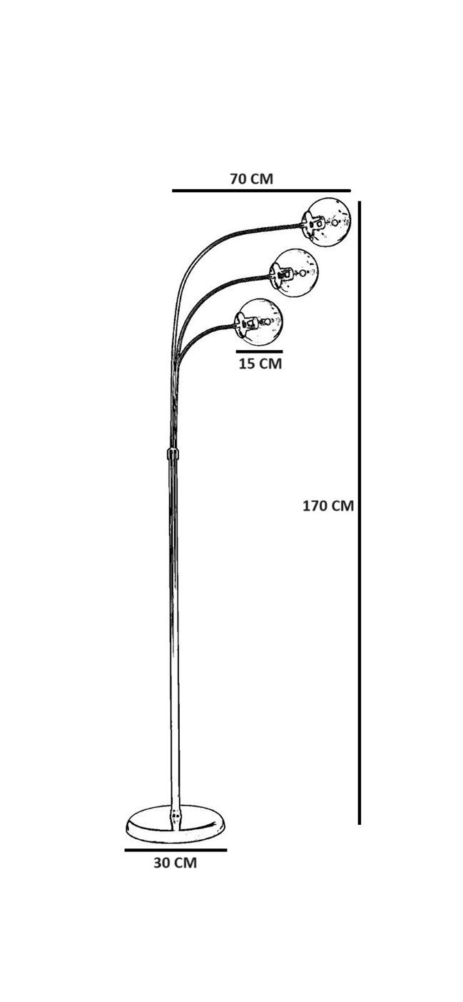Candeeiro de Pé – 170 cm – Âmbar e Dourado – Metal e Vidro