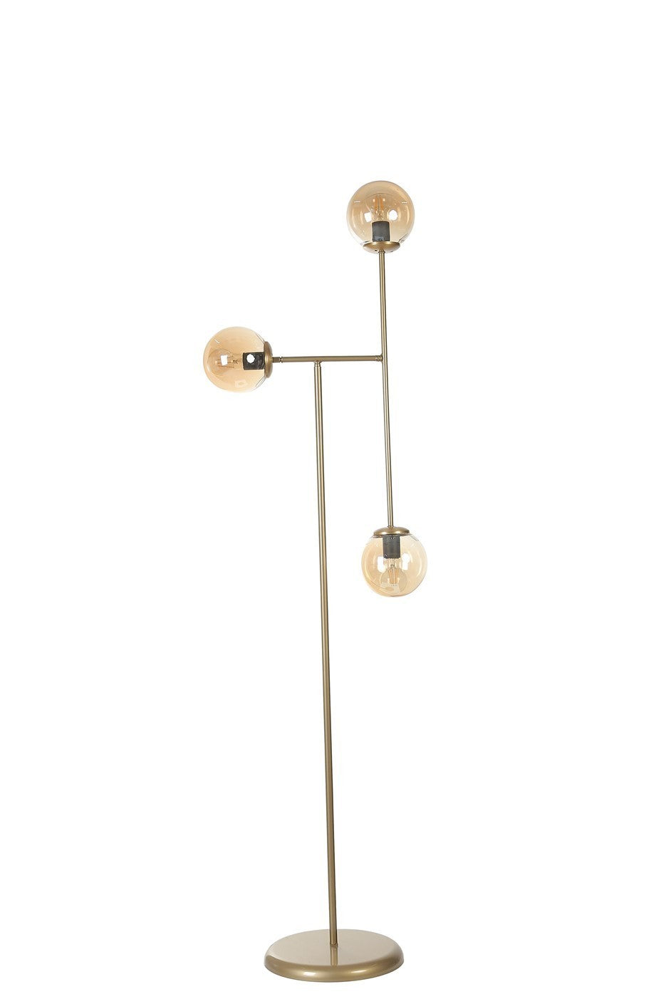 Candeeiro de Pé – 45 cm x 168 cm – Âmbar e Dourado – Metal e Vidro