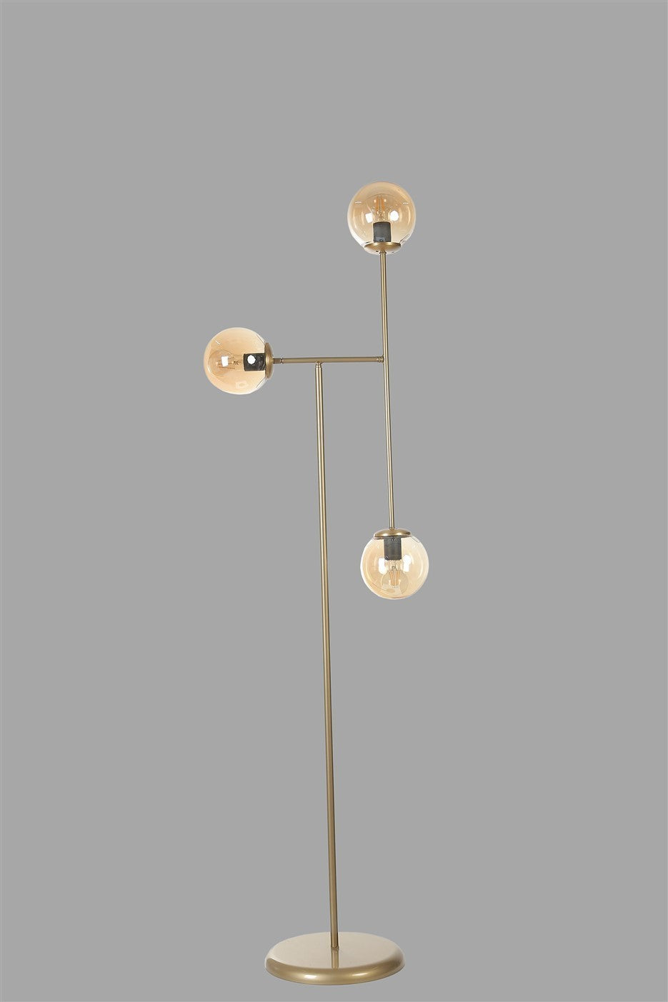 Candeeiro de Pé – 45 cm x 168 cm – Âmbar e Dourado – Metal e Vidro