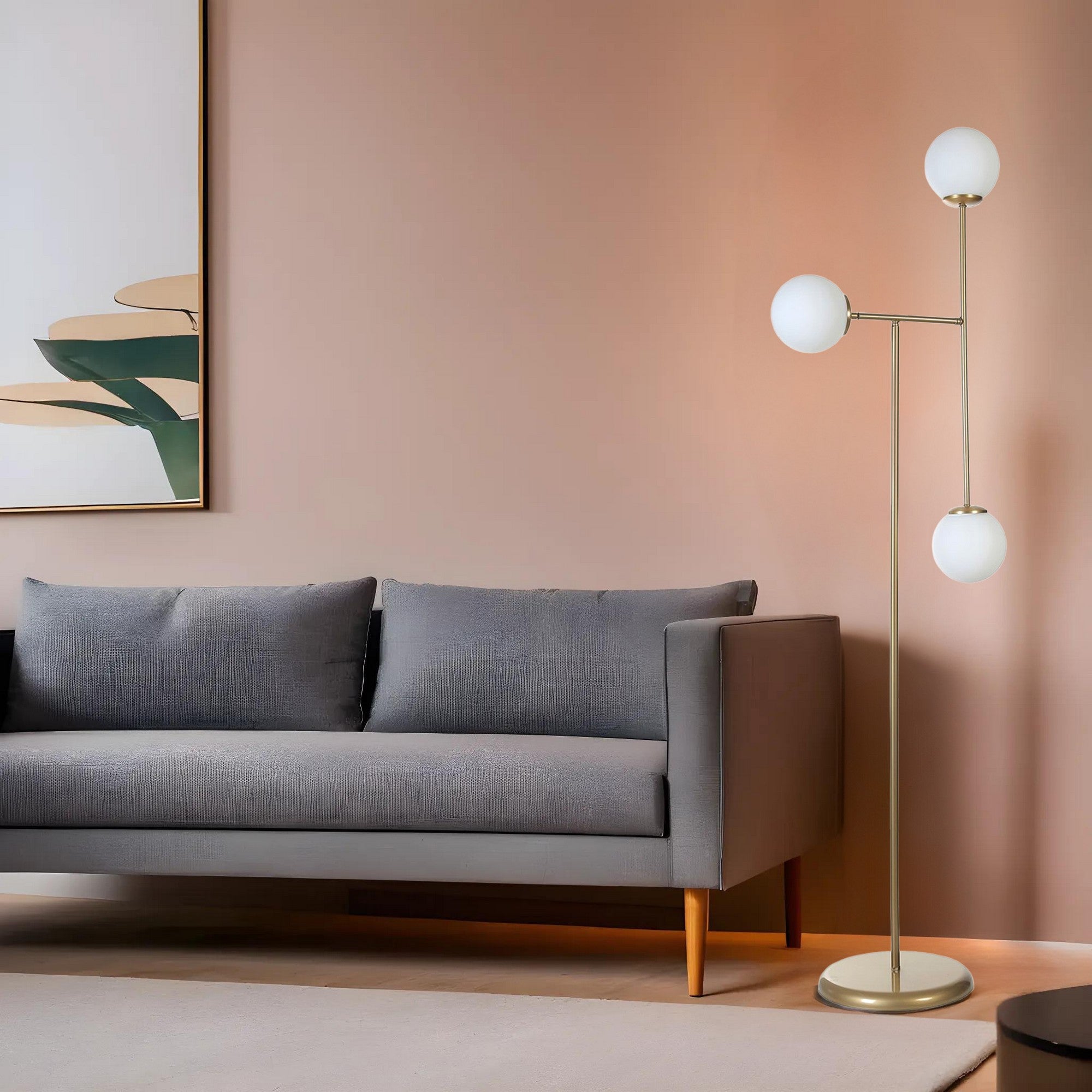 Candeeiro de Pé – 168 cm – Branco e Dourado – Metal e Vidro