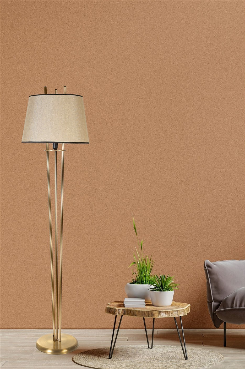 Candeeiro de Pé – 165 cm – Creme e Dourado – Metal