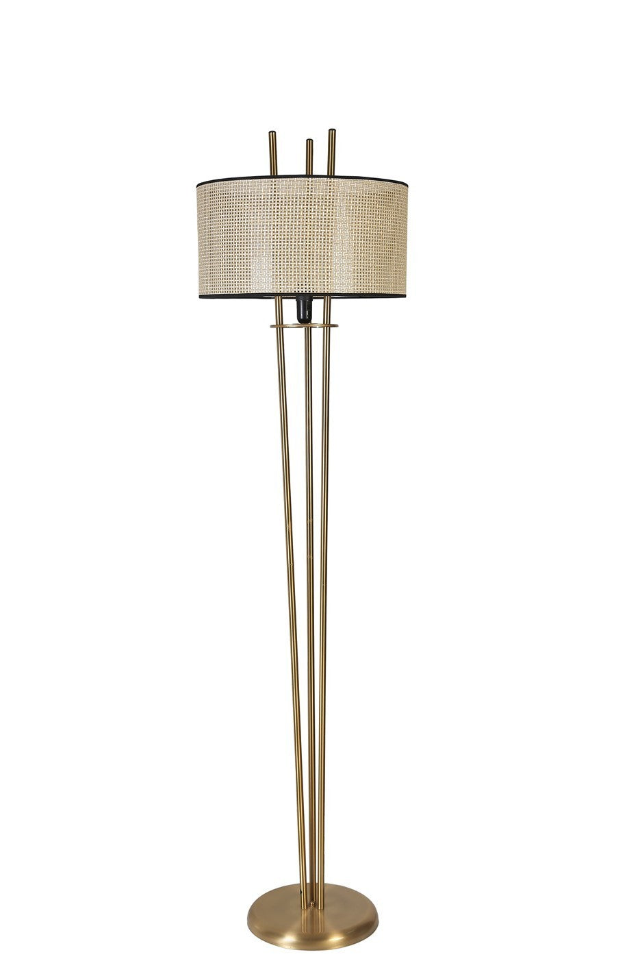 Candeeiro de Pé – 165 cm – Creme e Dourado – Metal e Bambu