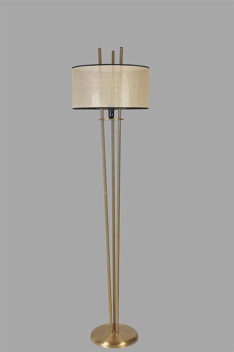 Candeeiro de Pé – 165 cm – Creme e Dourado – Metal e Bambu
