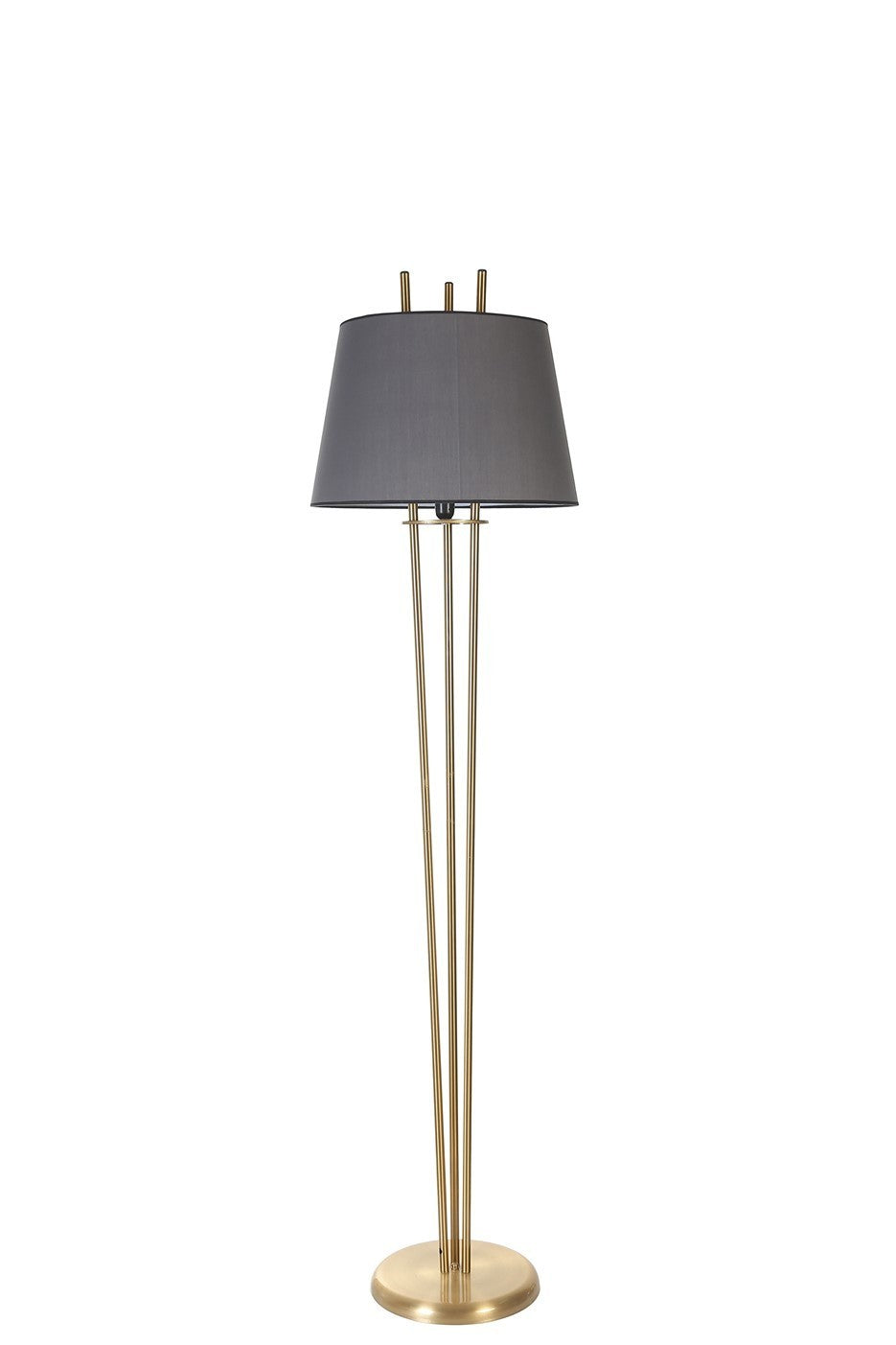 Candeeiro de Pé – 165 cm – Cinza Escuro e Dourado – Metal e Tecido