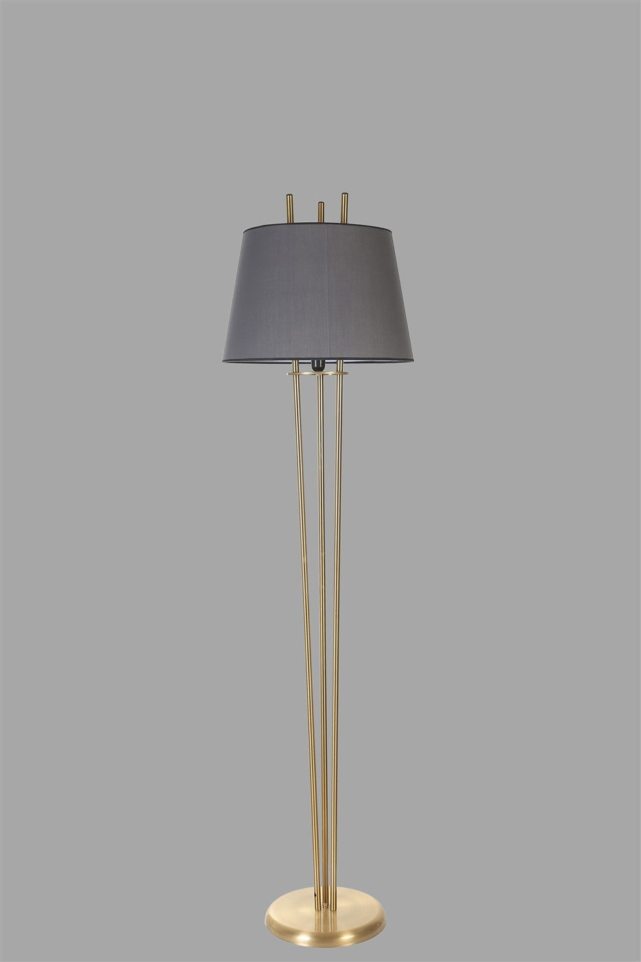 Candeeiro de Pé – 165 cm – Cinza Escuro e Dourado – Metal e Tecido