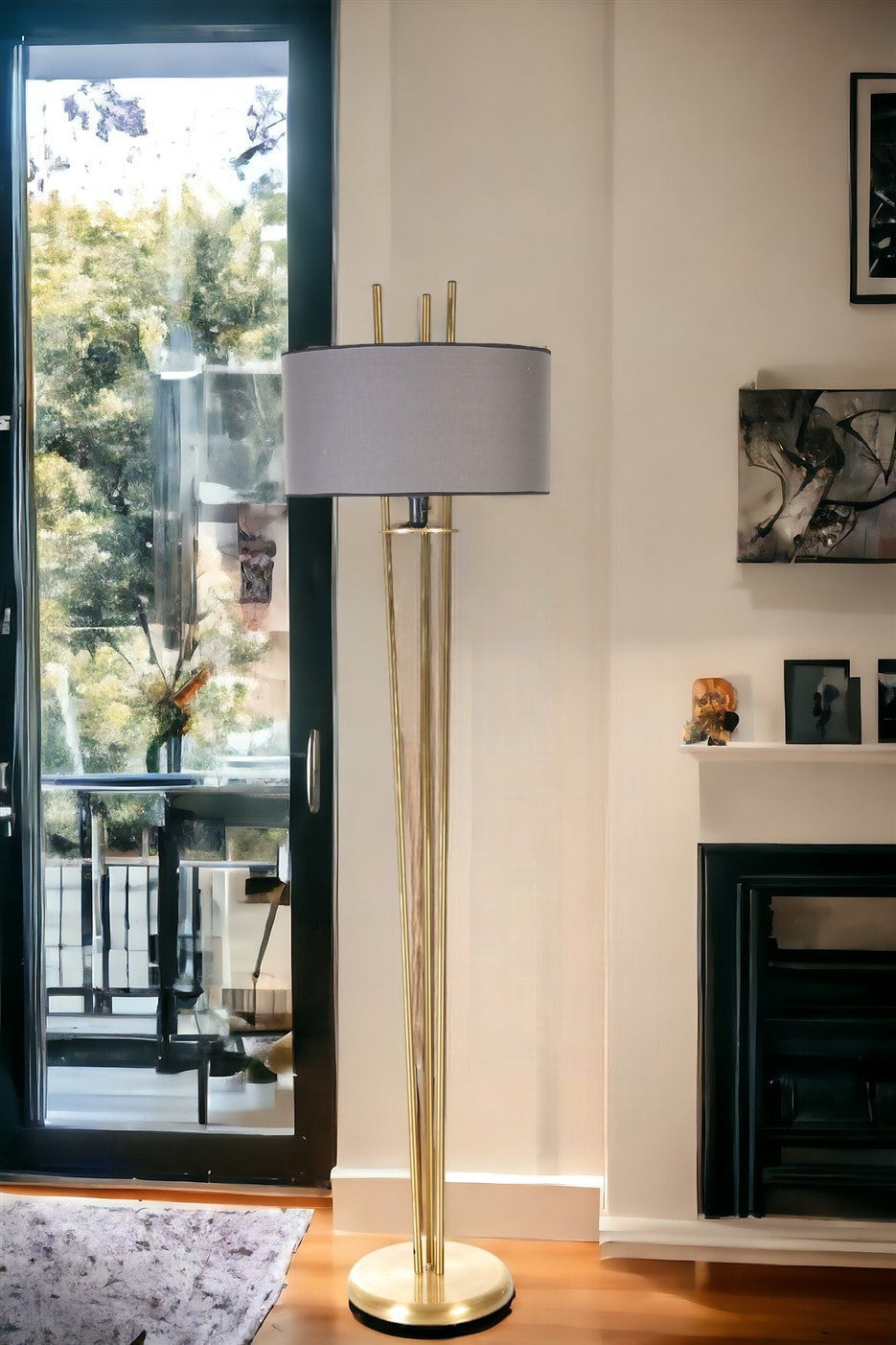 Candeeiro de Pé – 165 cm – Cinza Escuro e Dourado – Metal