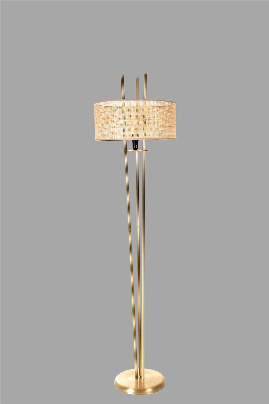 Candeeiro de Pé – 165 cm – Dourado – Metal e Bambu