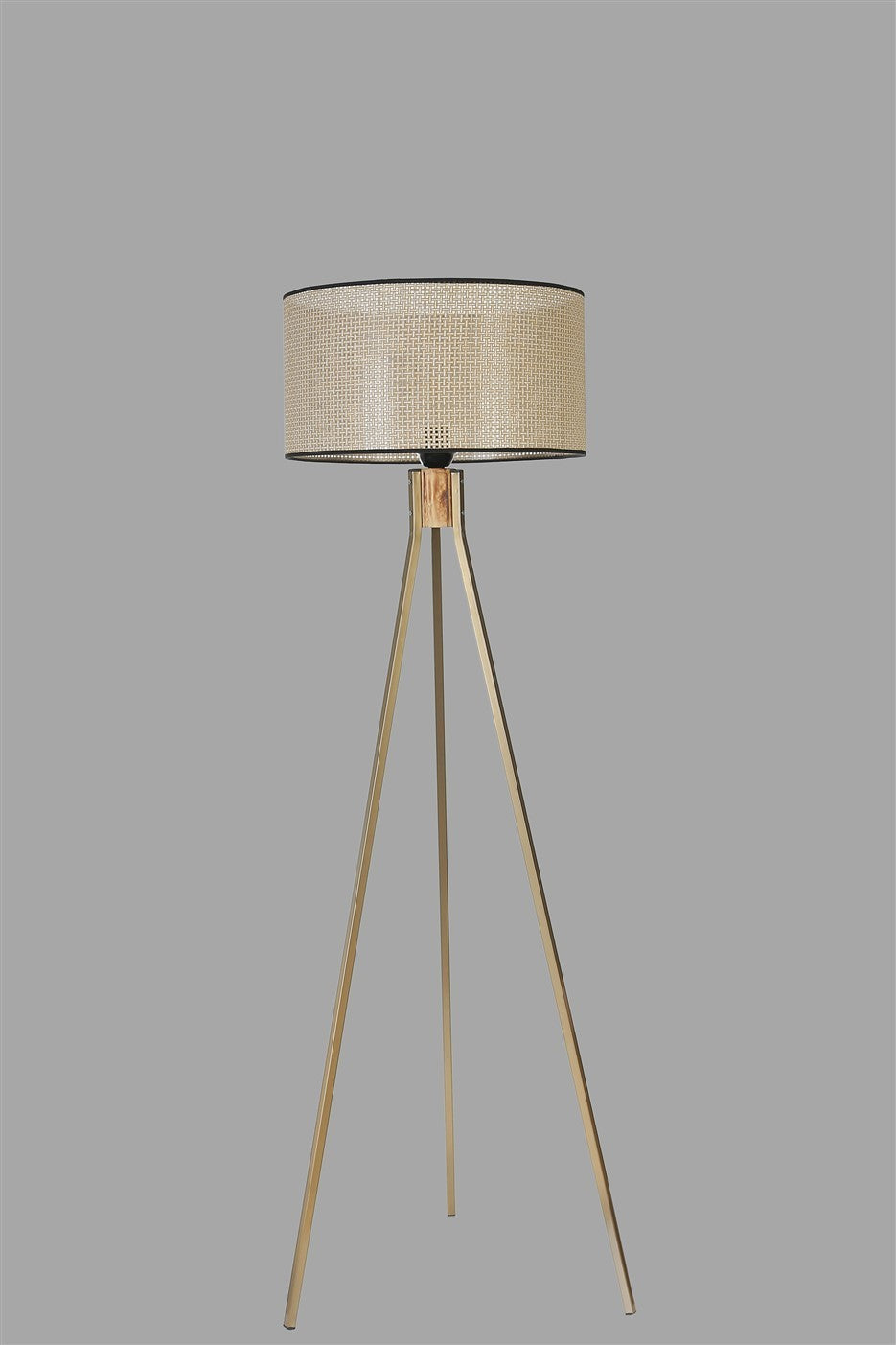 Candeeiro de Pé – 155 cm – Dourado – Metal e Madeira