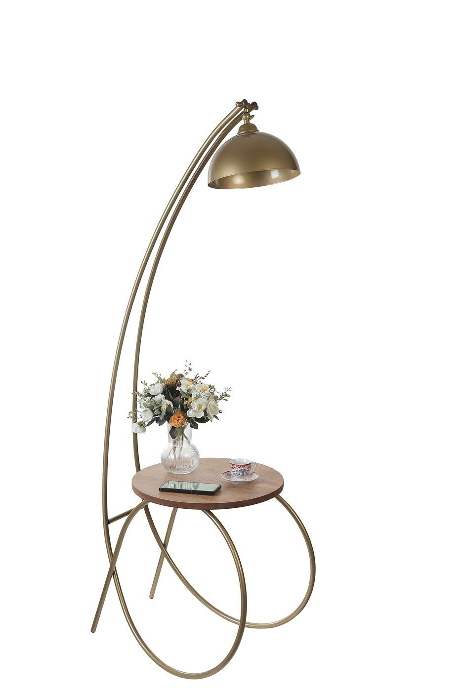Candeeiro de Pé – 165 cm – Dourado, Nogueira – Metal