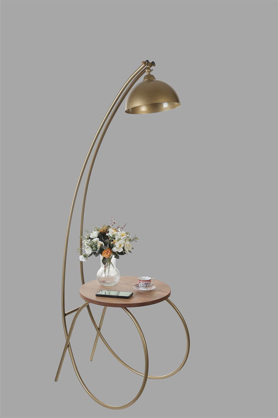 Candeeiro de Pé – 165 cm – Dourado, Nogueira – Metal