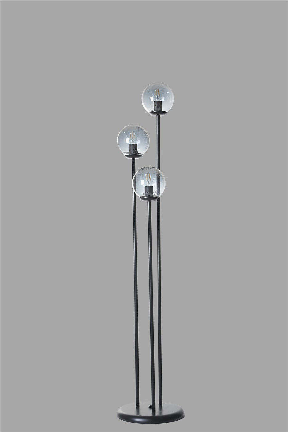 Candeeiro de Pé – 150 cm – Preto e Fumê – Metal e Vidro