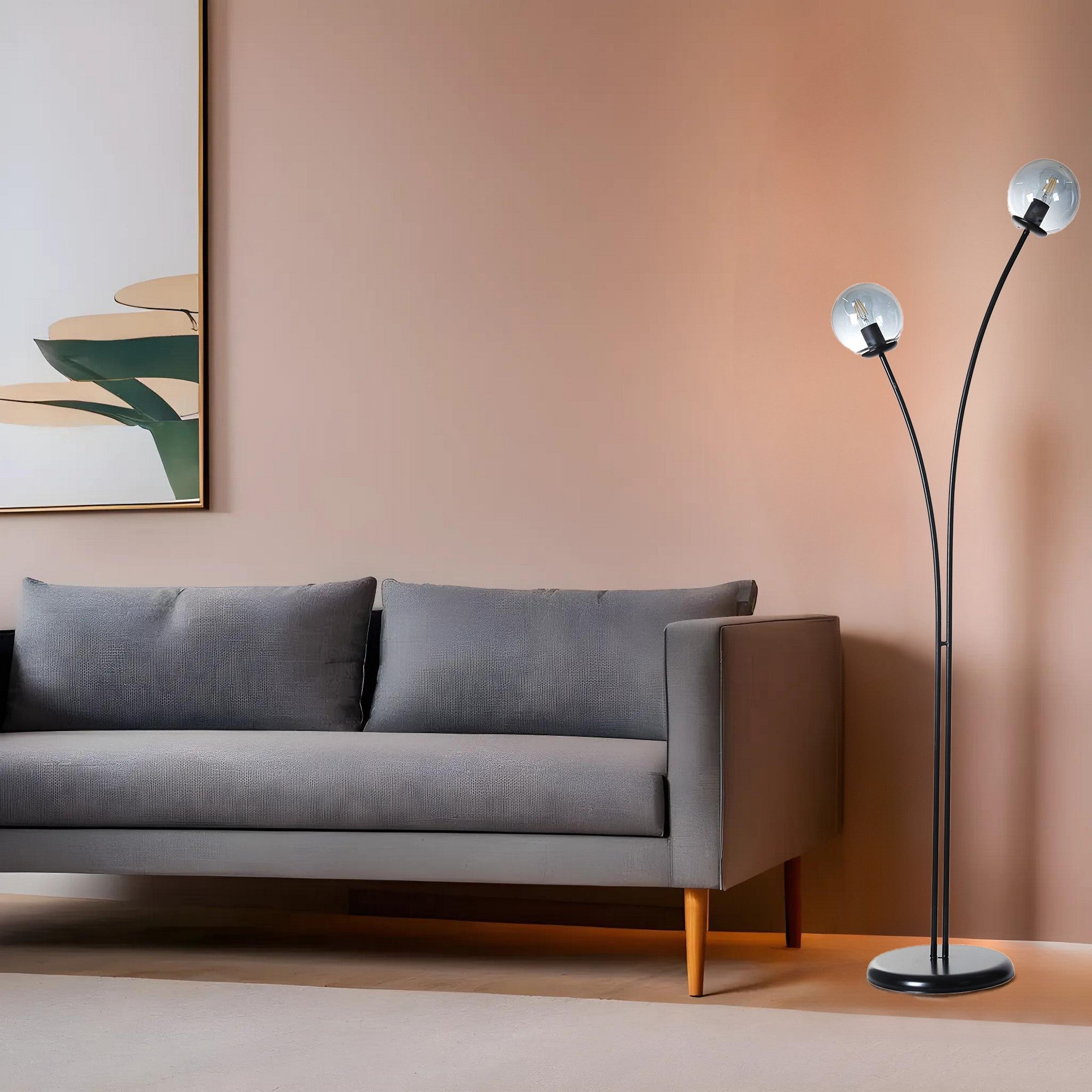 Candeeiro de Pé – 50 cm x 165 cm – Preto e Branco – Metal e Vidro