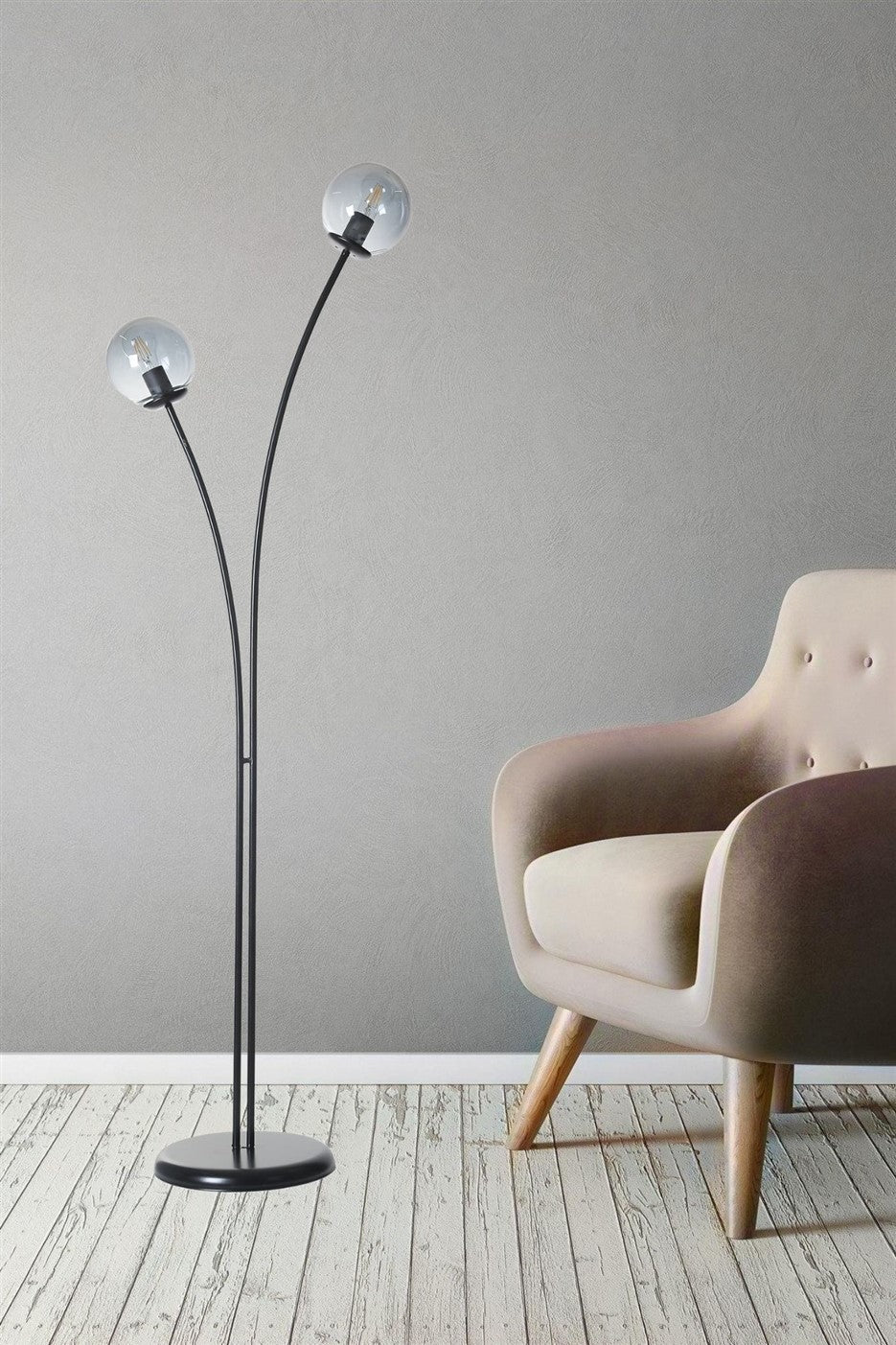 Candeeiro de Pé – 50 cm x 165 cm – Preto e Branco – Metal e Vidro
