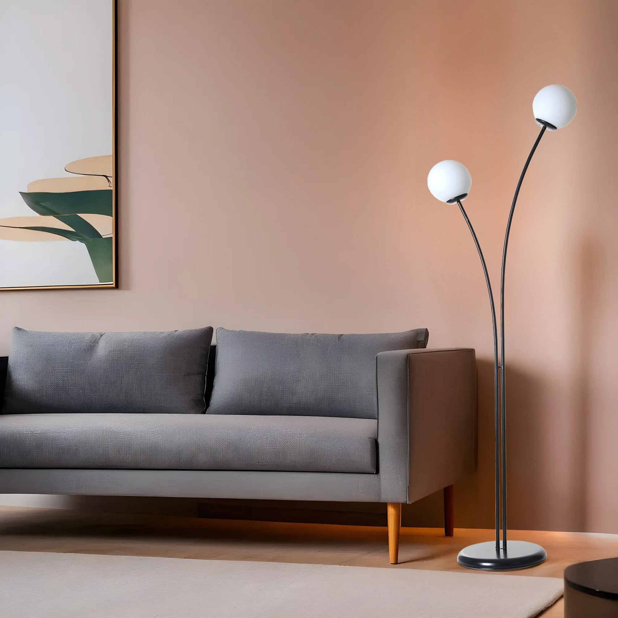 Candeeiro de Pé – 165 cm – Preto e Branco – Metal e Vidro