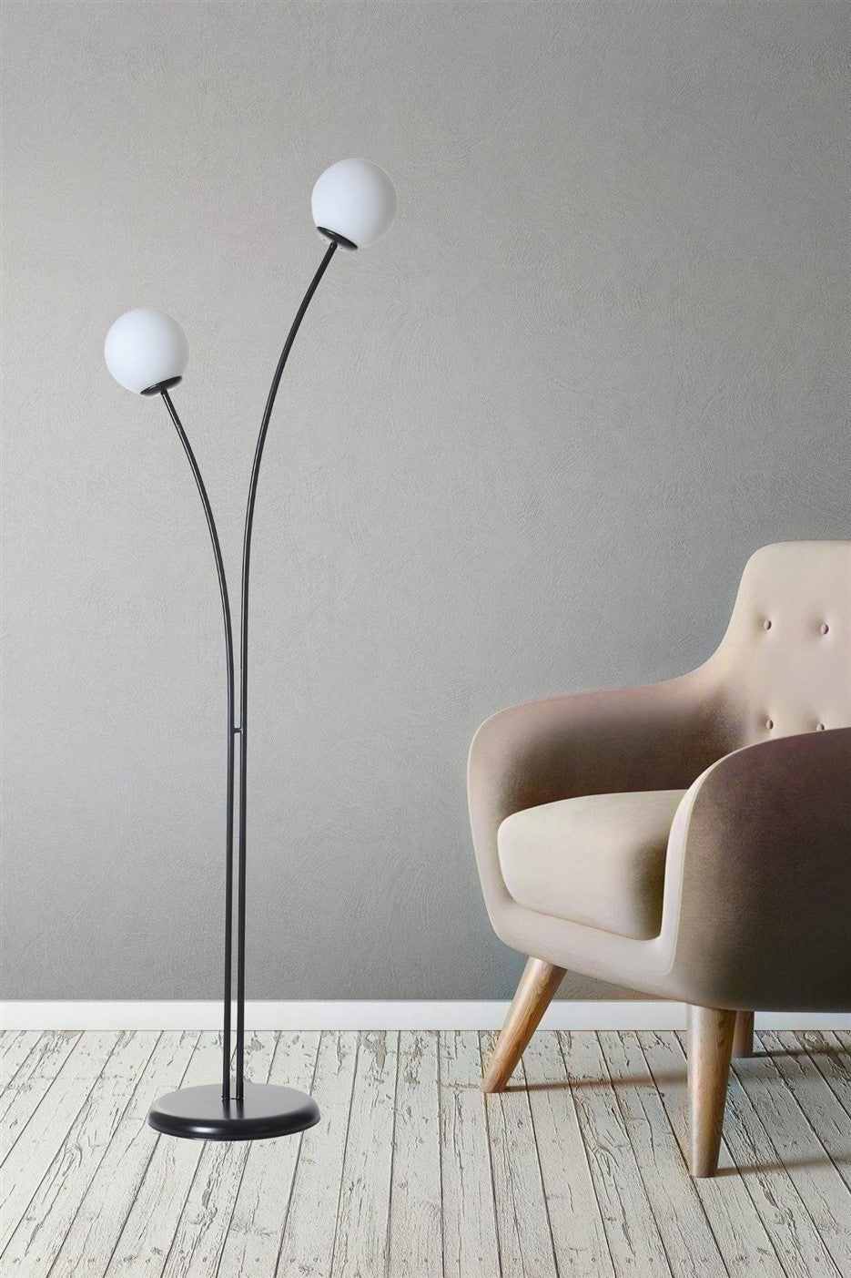 Candeeiro de Pé – 165 cm – Preto e Branco – Metal e Vidro