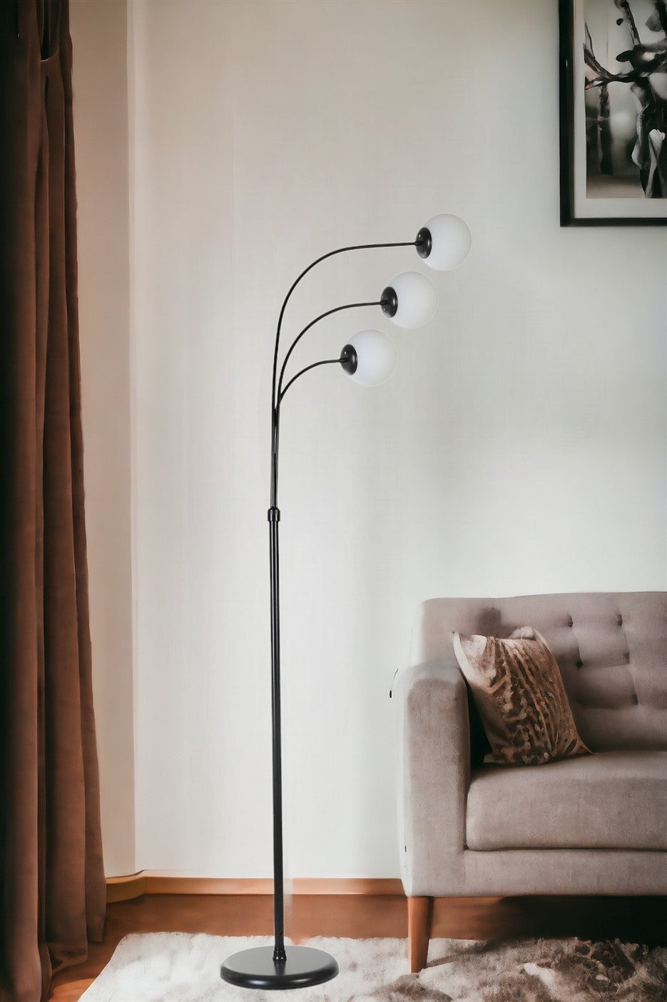 Candeeiro de Pé – 170 cm – Preto e Branco – Metal e Vidro