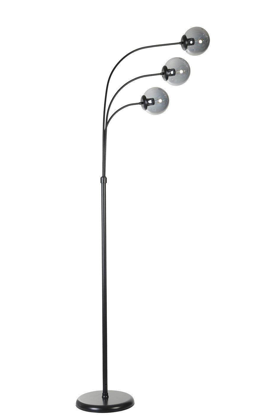 Candeeiro de Pé – 170 cm – Preto e Fumê – Metal e Vidro