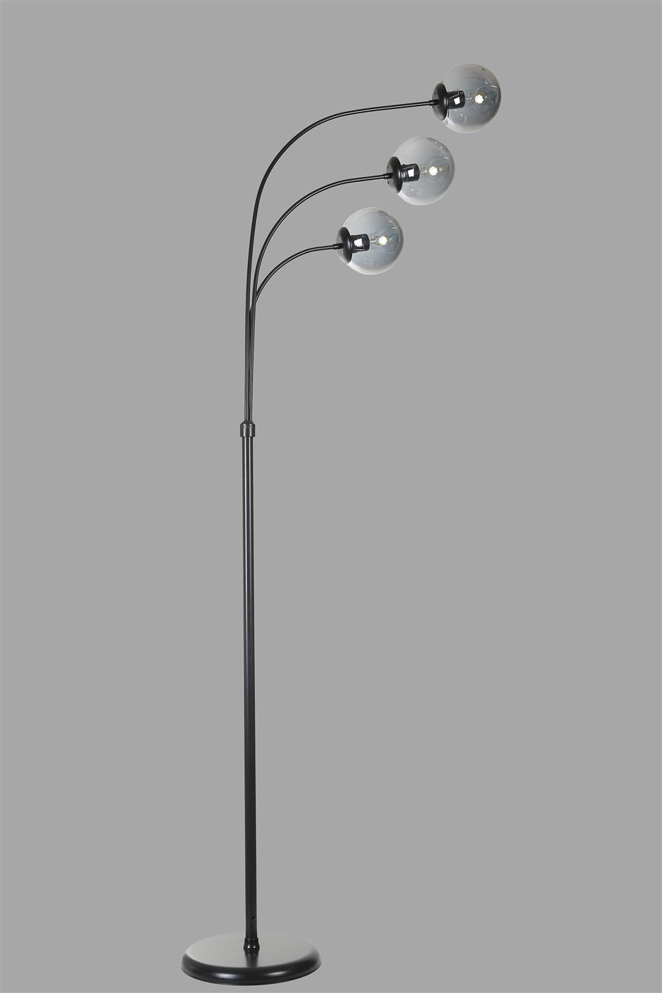 Candeeiro de Pé – 170 cm – Preto e Fumê – Metal e Vidro