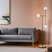 Candeeiro de Pé – 168 cm – Preto e Branco – Metal e Vidro