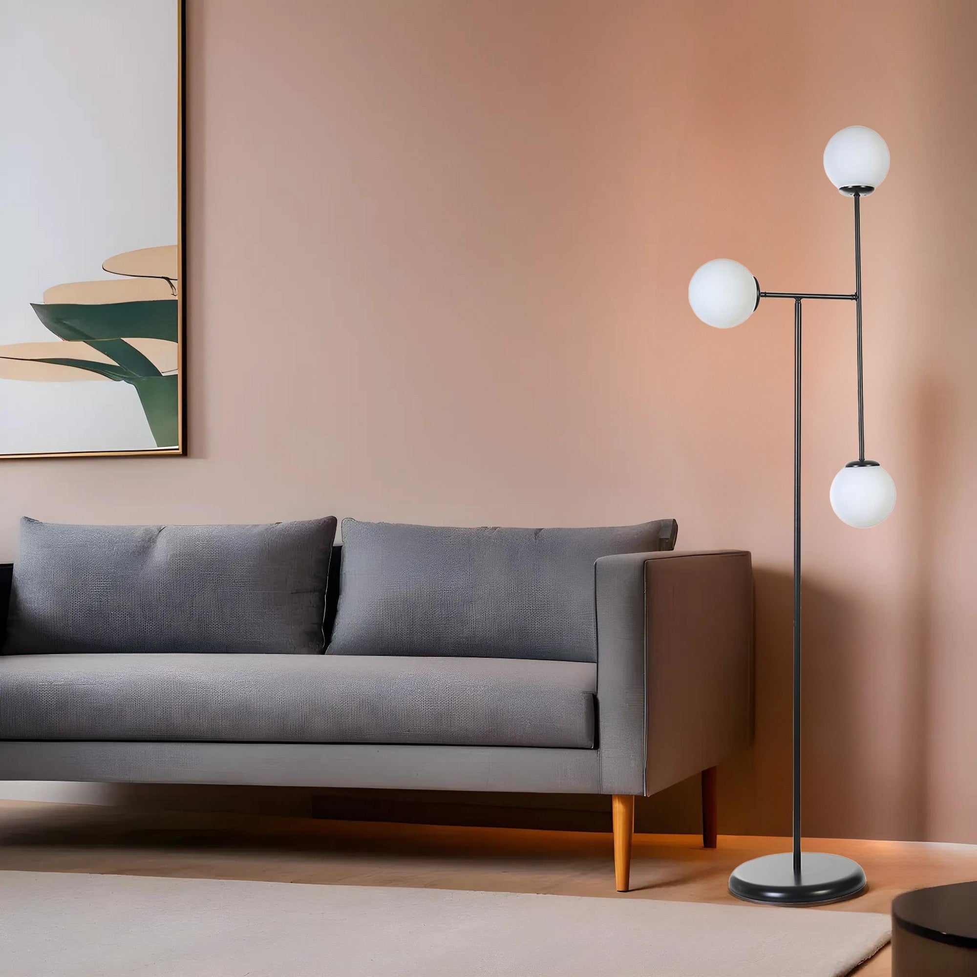 Candeeiro de Pé – 168 cm – Preto e Branco – Metal e Vidro