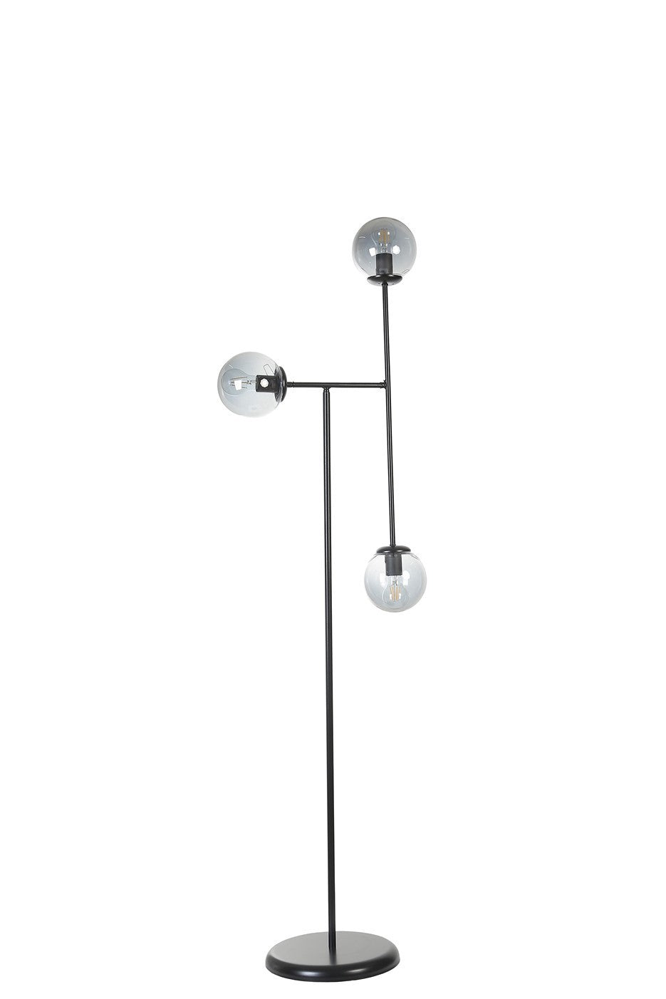 Candeeiro de Pé – 168 cm – Preto e Fumê – Metal e Vidro
