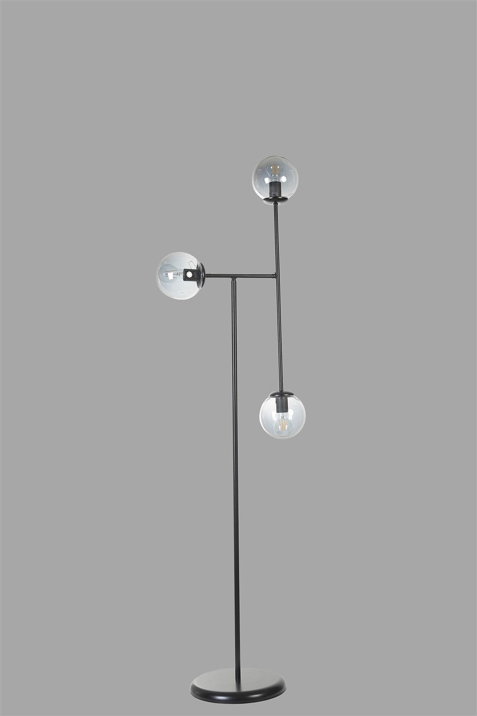 Candeeiro de Pé – 168 cm – Preto e Fumê – Metal e Vidro