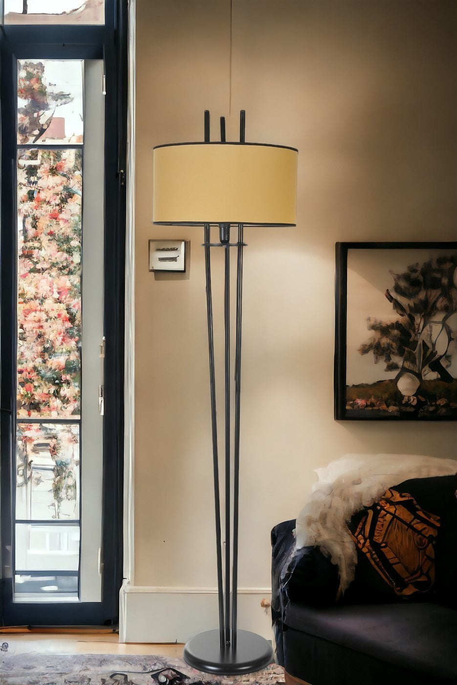 Candeeiro de Pé – 165 cm – Preto e Mostarda – Metal